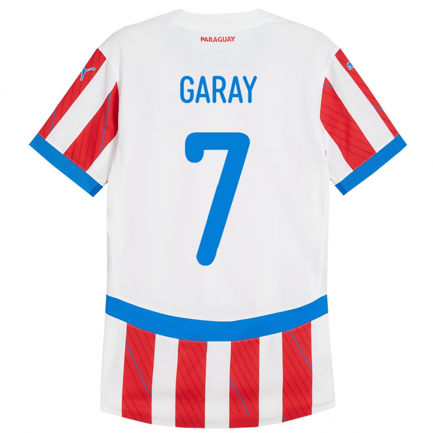 Kids Football Paraguay Griselda Garay #7 White Red Home Jersey 24-26 T-Shirt Nz