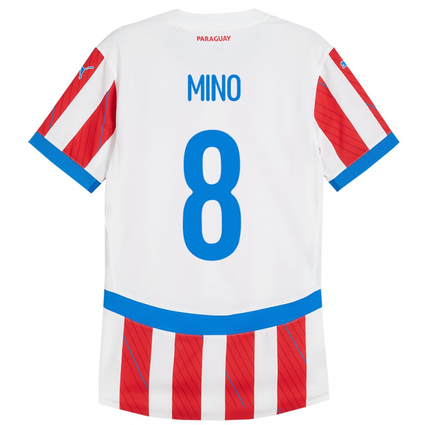 Kids Football Paraguay Rosa Miño #8 White Red Home Jersey 24-26 T-Shirt Nz