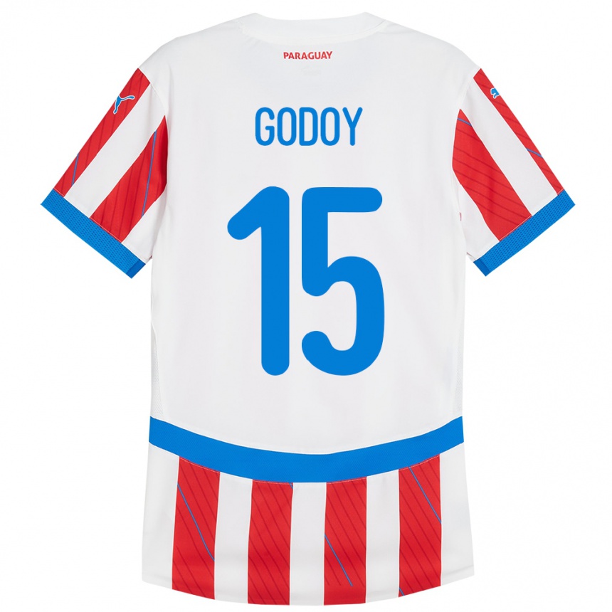 Kids Football Paraguay Fanny Godoy #15 White Red Home Jersey 24-26 T-Shirt Nz