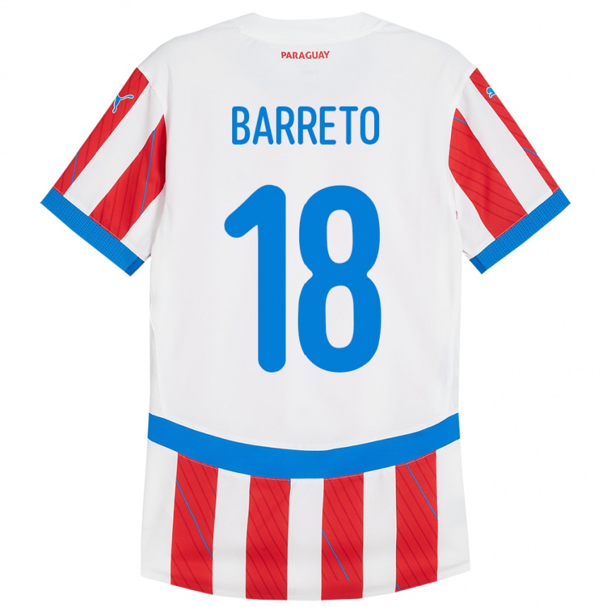 Kids Football Paraguay Liz Barreto #18 White Red Home Jersey 24-26 T-Shirt Nz