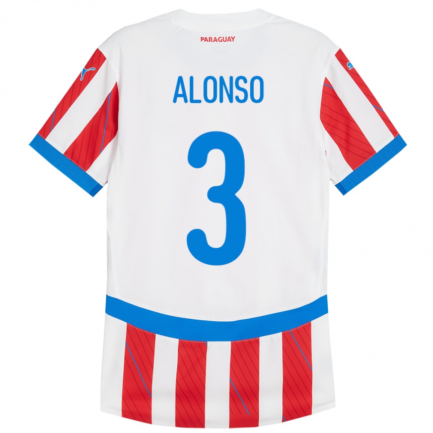 Kids Football Paraguay Lorena Alonso #3 White Red Home Jersey 24-26 T-Shirt Nz