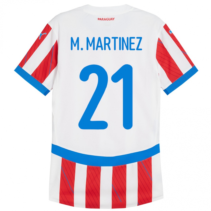 Kids Football Paraguay María Martínez #21 White Red Home Jersey 24-26 T-Shirt Nz