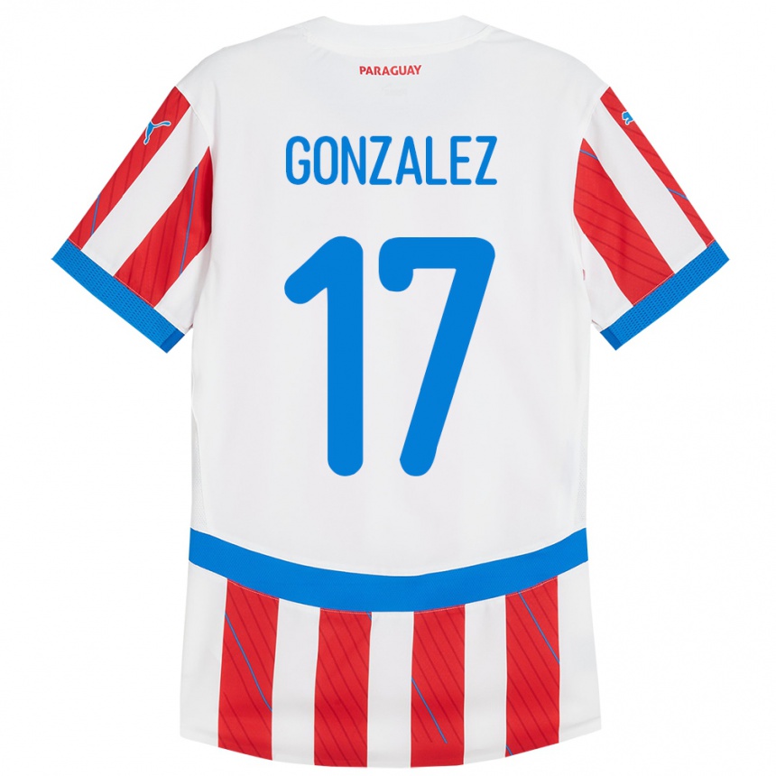 Kids Football Paraguay Lourdes González #17 White Red Home Jersey 24-26 T-Shirt Nz