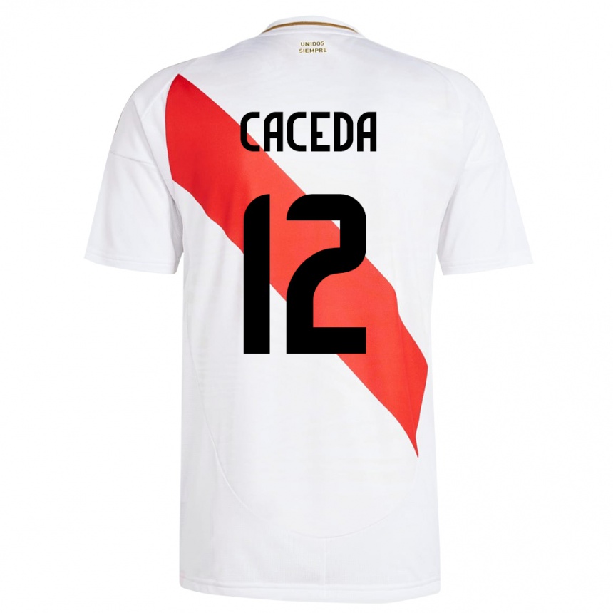 Kids Football Peru Carlos Cáceda #12 White Home Jersey 24-26 T-Shirt Nz