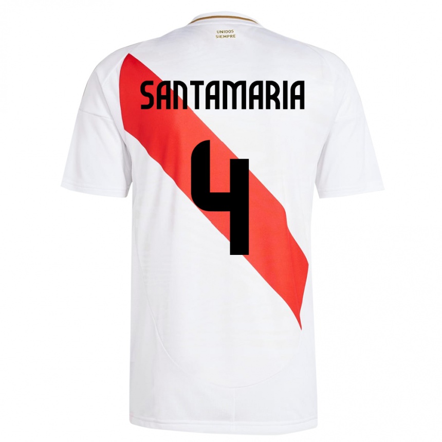 Kids Football Peru Anderson Santamaría #4 White Home Jersey 24-26 T-Shirt Nz