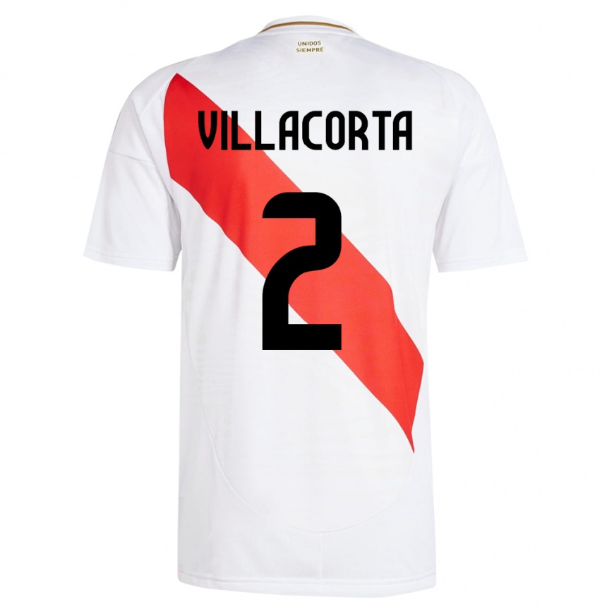 Kids Football Peru Anderson Villacorta #2 White Home Jersey 24-26 T-Shirt Nz