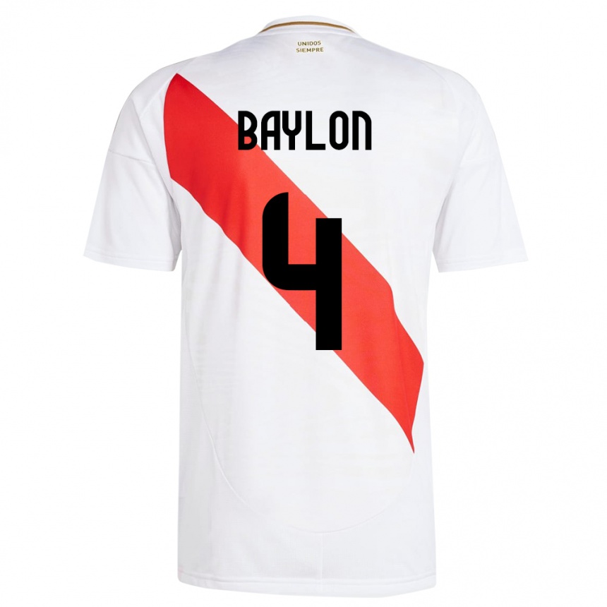 Kids Football Peru Luis Baylón #4 White Home Jersey 24-26 T-Shirt Nz