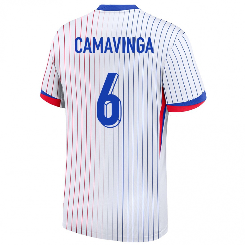 Kids Football France Eduardo Camavinga #6 White Away Jersey 24-26 T-Shirt Nz