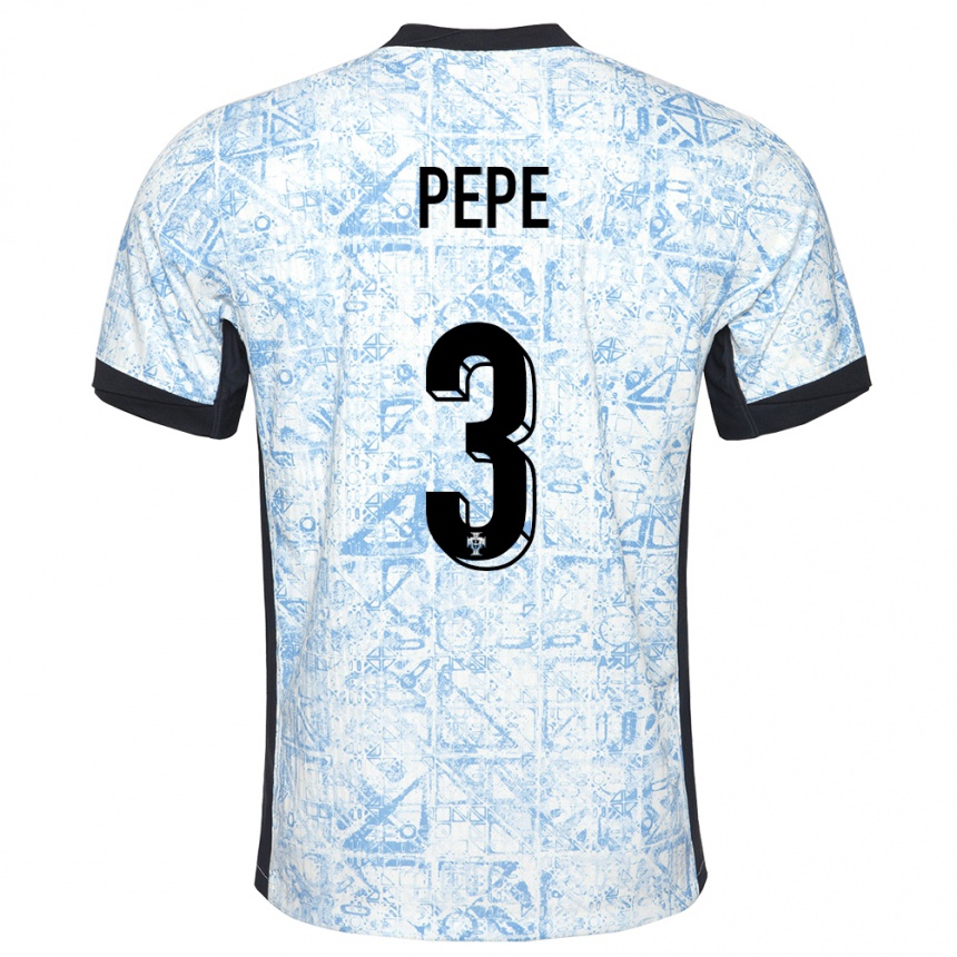 Kids Football Portugal Pepe #3 Cream Blue Away Jersey 24-26 T-Shirt Nz