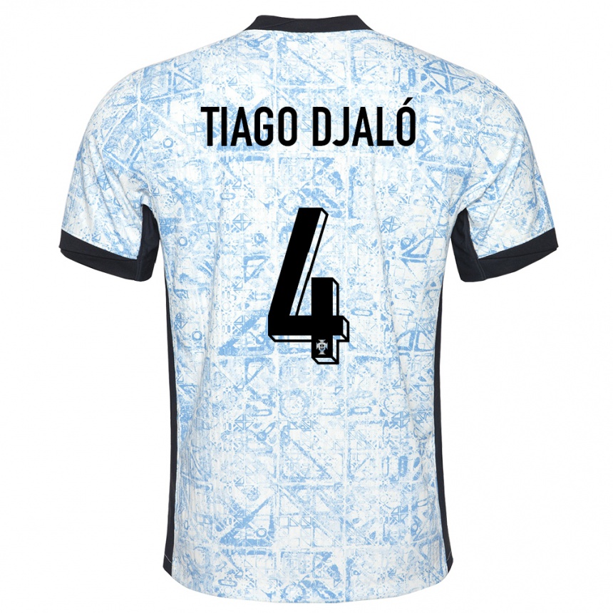 Kids Football Portugal Tiago Djalo #4 Cream Blue Away Jersey 24-26 T-Shirt Nz