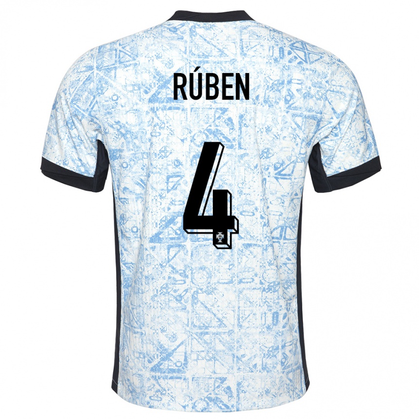 Kids Football Portugal Ruben Dias #4 Cream Blue Away Jersey 24-26 T-Shirt Nz