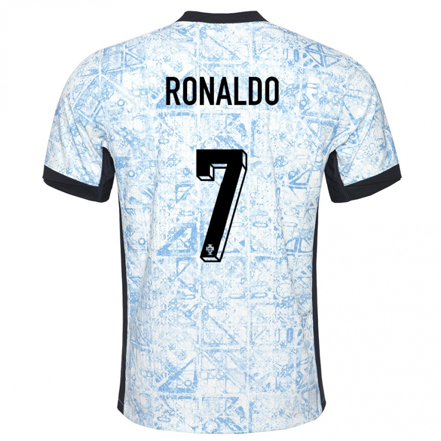 Kids Football Portugal Cristiano Ronaldo #7 Cream Blue Away Jersey 24-26 T-Shirt Nz