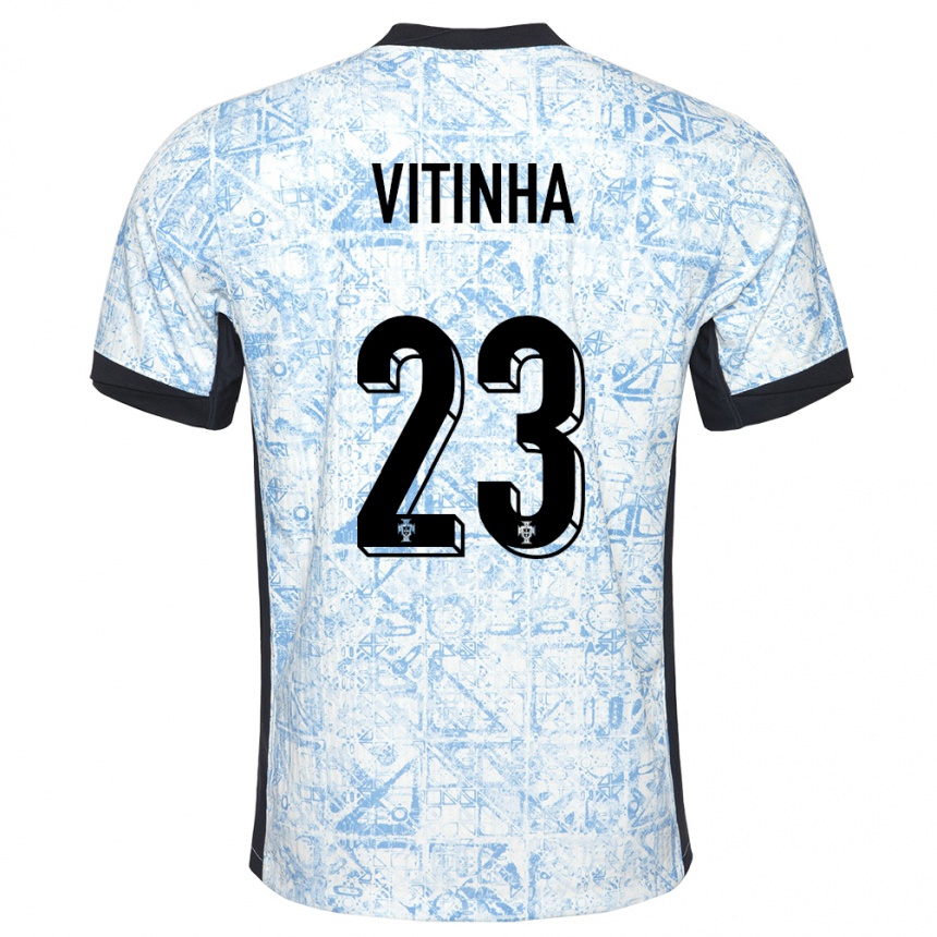 Kids Football Portugal Vitinha #23 Cream Blue Away Jersey 24-26 T-Shirt Nz