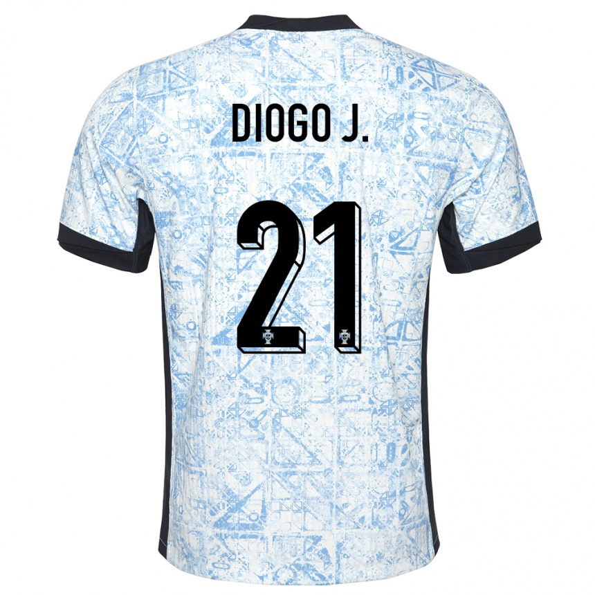 Kids Football Portugal Diogo Jota #21 Cream Blue Away Jersey 24-26 T-Shirt Nz