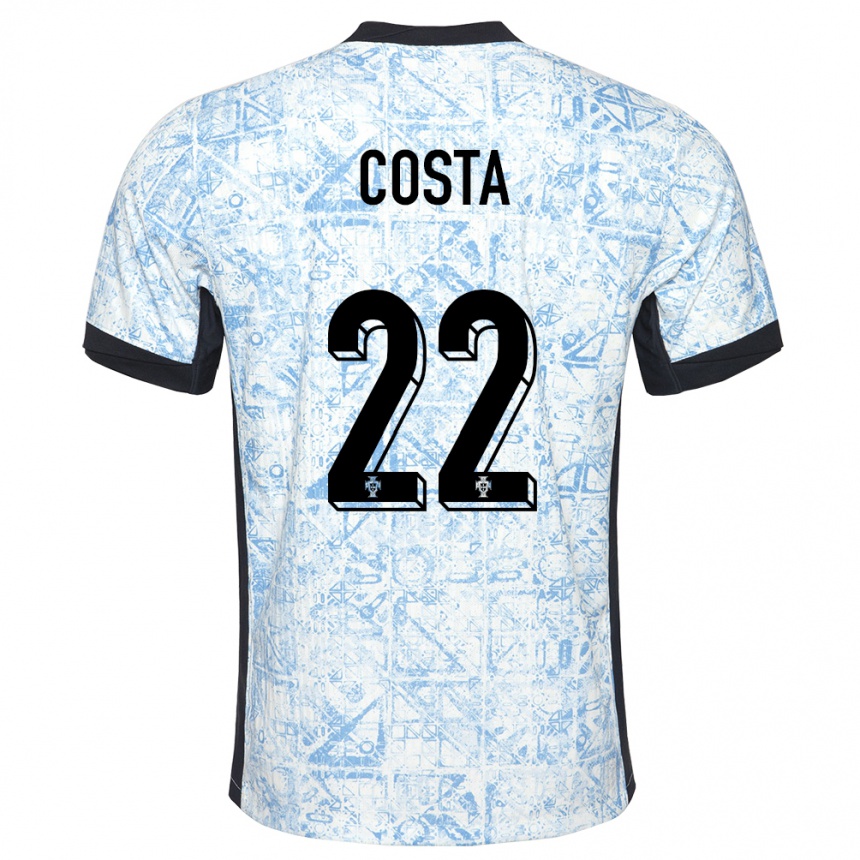 Kids Football Portugal Diogo Costa #22 Cream Blue Away Jersey 24-26 T-Shirt Nz