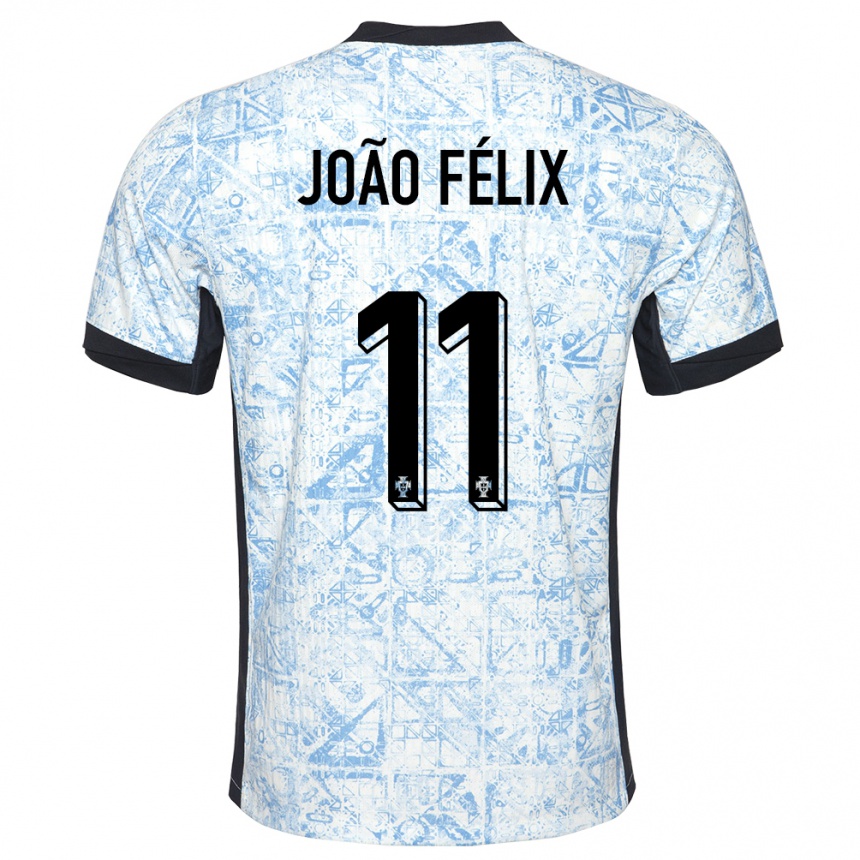 Kids Football Portugal Joao Felix #11 Cream Blue Away Jersey 24-26 T-Shirt Nz