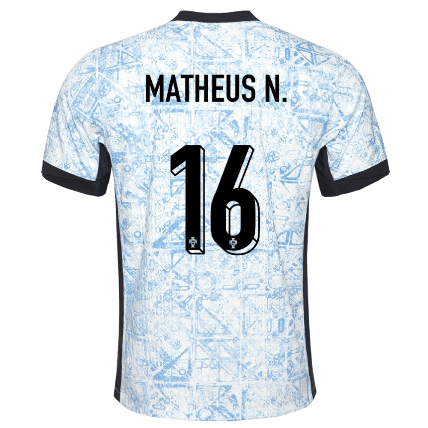 Kids Football Portugal Matheus Nunes #16 Cream Blue Away Jersey 24-26 T-Shirt Nz