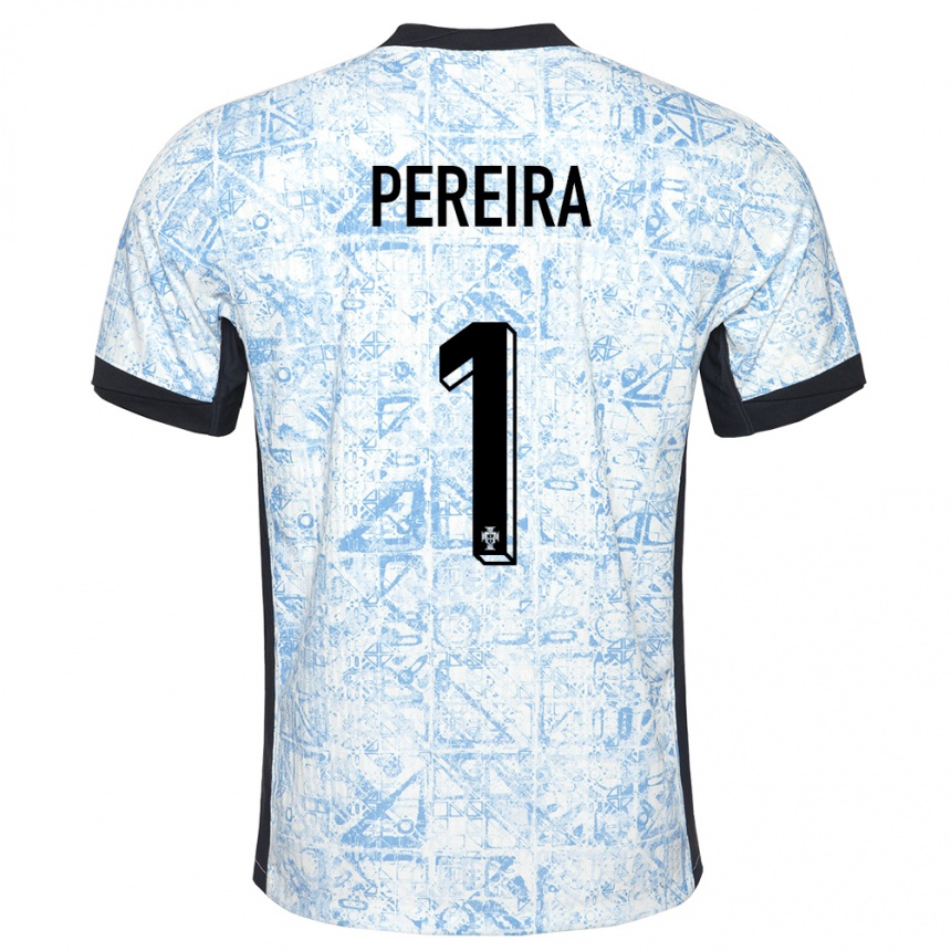 Kids Football Portugal Ines Pereira #1 Cream Blue Away Jersey 24-26 T-Shirt Nz