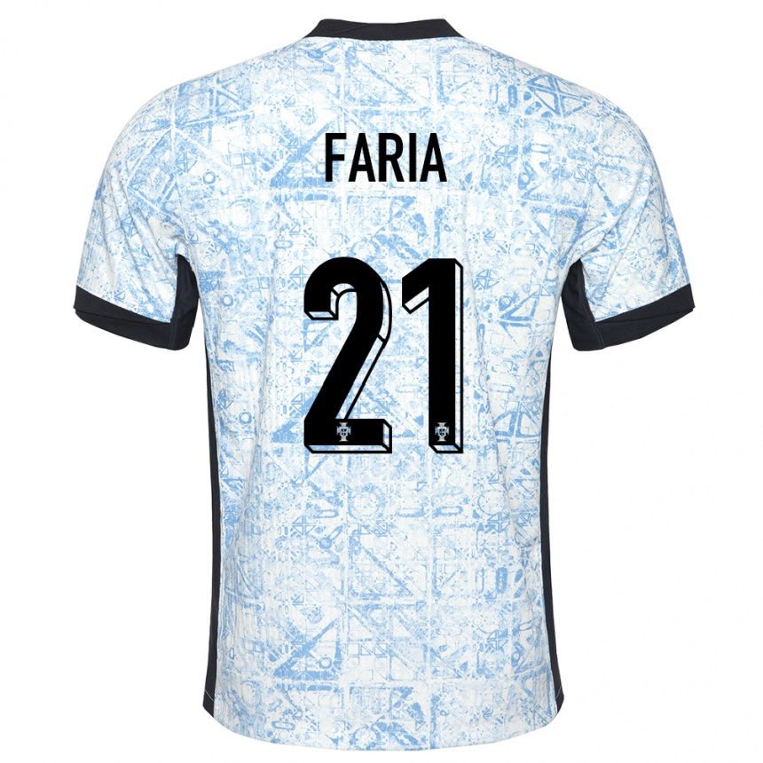 Kids Football Portugal Andreia Faria #21 Cream Blue Away Jersey 24-26 T-Shirt Nz