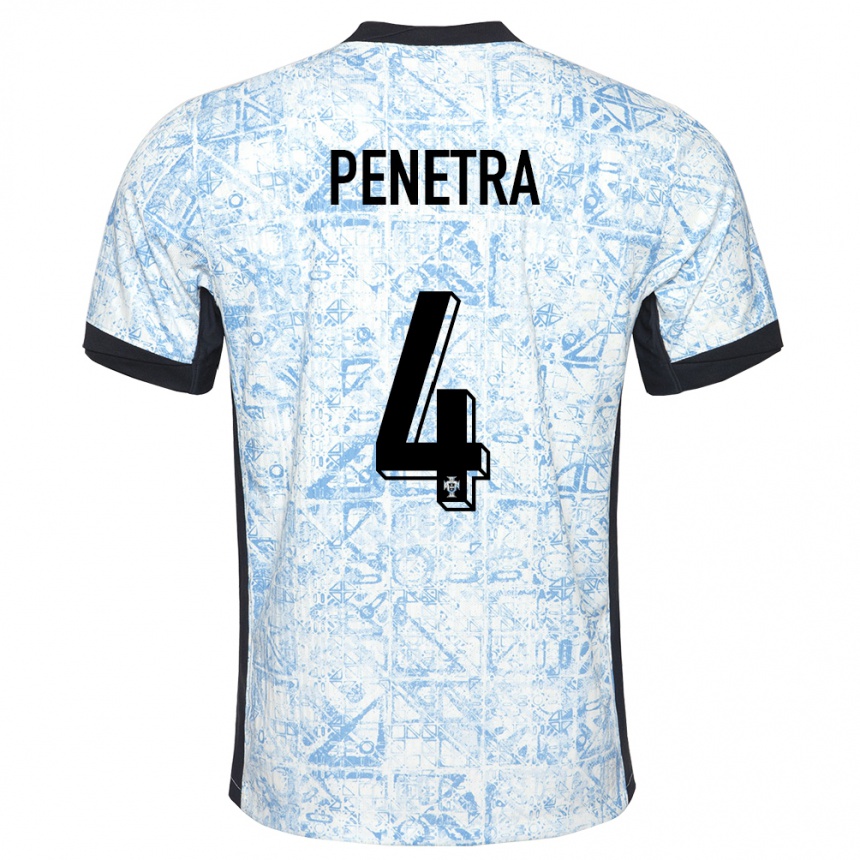 Kids Football Portugal Alexandre Penetra #4 Cream Blue Away Jersey 24-26 T-Shirt Nz