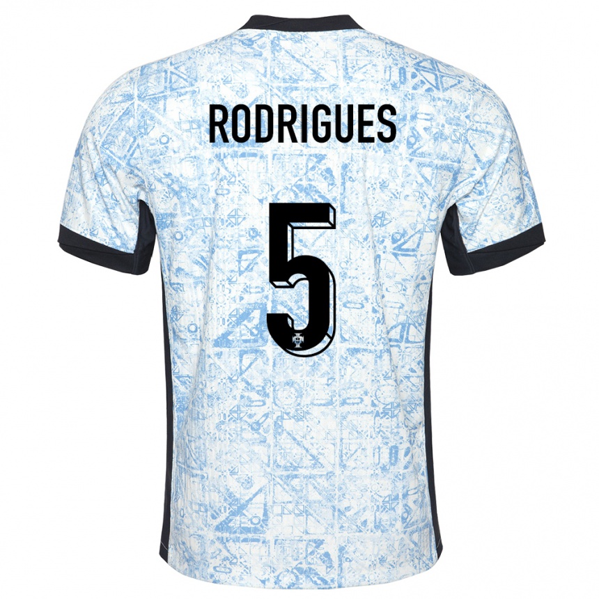 Kids Football Portugal Rafael Rodrigues #5 Cream Blue Away Jersey 24-26 T-Shirt Nz