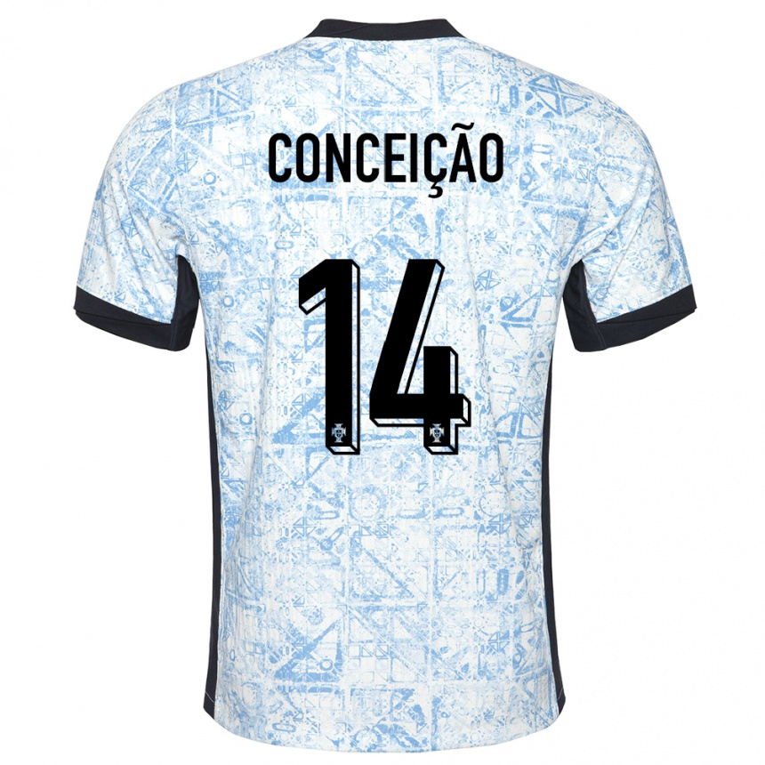 Kids Football Portugal Rodrigo Conceicao #14 Cream Blue Away Jersey 24-26 T-Shirt Nz