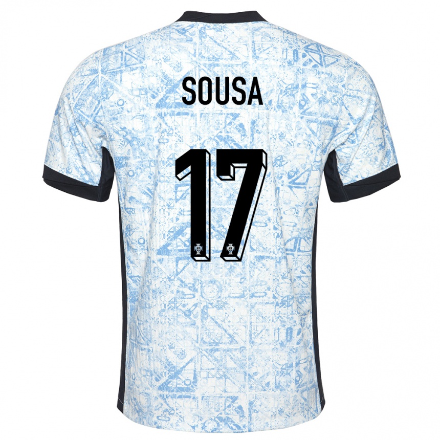 Kids Football Portugal Vasco Sousa #17 Cream Blue Away Jersey 24-26 T-Shirt Nz