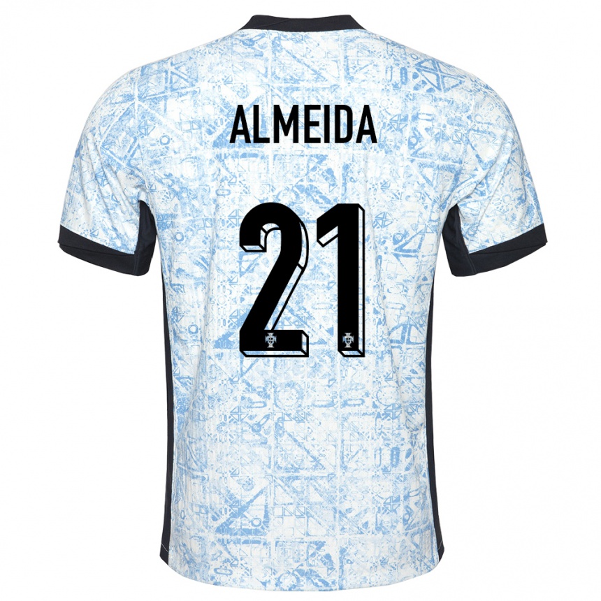 Kids Football Portugal Andre Almeida #21 Cream Blue Away Jersey 24-26 T-Shirt Nz