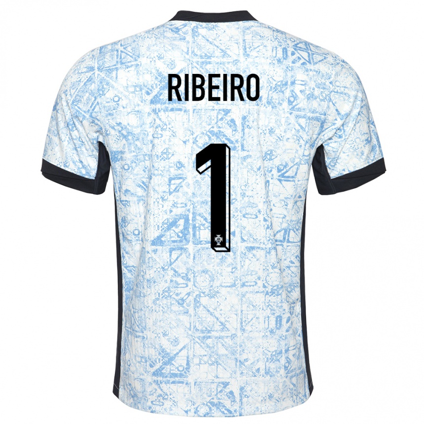 Kids Football Portugal Goncalo Ribeiro #1 Cream Blue Away Jersey 24-26 T-Shirt Nz