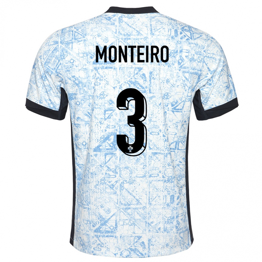 Kids Football Portugal Diogo Monteiro #3 Cream Blue Away Jersey 24-26 T-Shirt Nz