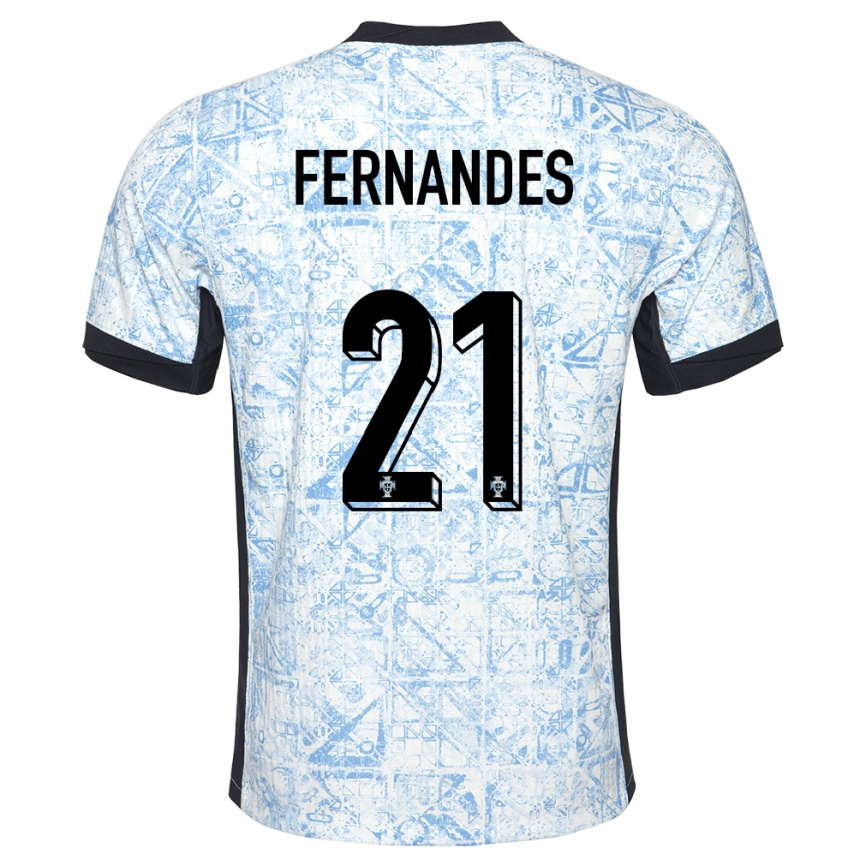 Kids Football Portugal Mateus Fernandes #21 Cream Blue Away Jersey 24-26 T-Shirt Nz