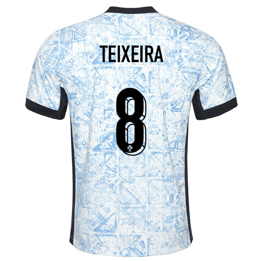 Kids Football Portugal Joao Teixeira #8 Cream Blue Away Jersey 24-26 T-Shirt Nz