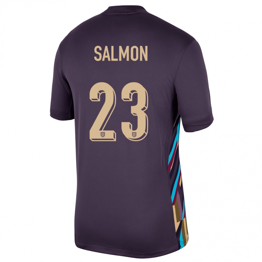 Kids Football England Ebony Salmon #23 Dark Raisin Away Jersey 24-26 T-Shirt Nz