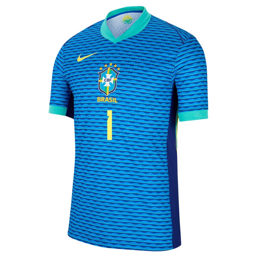 Kids Football Brazil Alisson #1 Blue Away Jersey 24-26 T-Shirt Nz