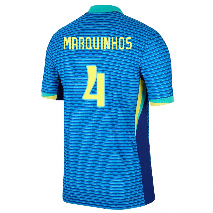 Kids Football Brazil Marquinhos #4 Blue Away Jersey 24-26 T-Shirt Nz