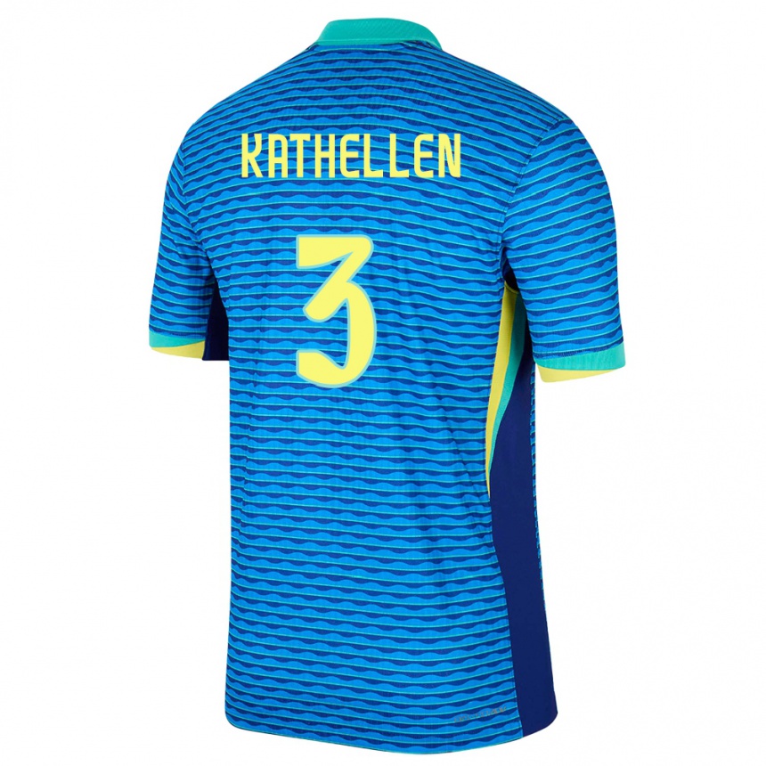 Kids Football Brazil Kathellen #3 Blue Away Jersey 24-26 T-Shirt Nz