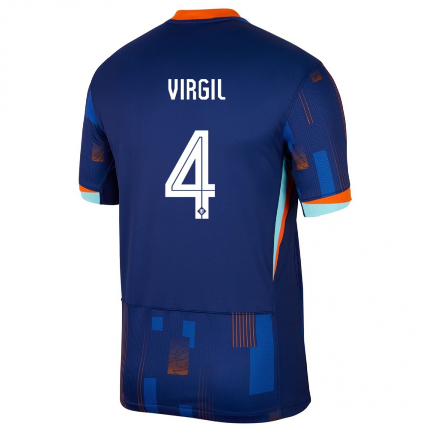 Kids Football Netherlands Virgil Van Dijk #4 Blue Away Jersey 24-26 T-Shirt Nz