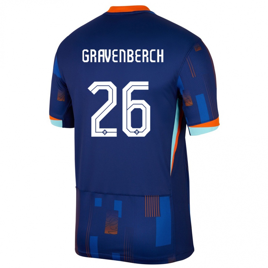 Kids Football Netherlands Ryan Gravenberch #26 Blue Away Jersey 24-26 T-Shirt Nz