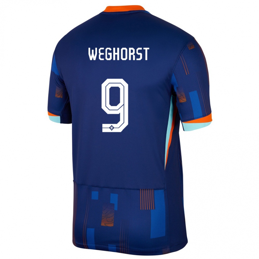 Kids Football Netherlands Wout Weghorst #9 Blue Away Jersey 24-26 T-Shirt Nz