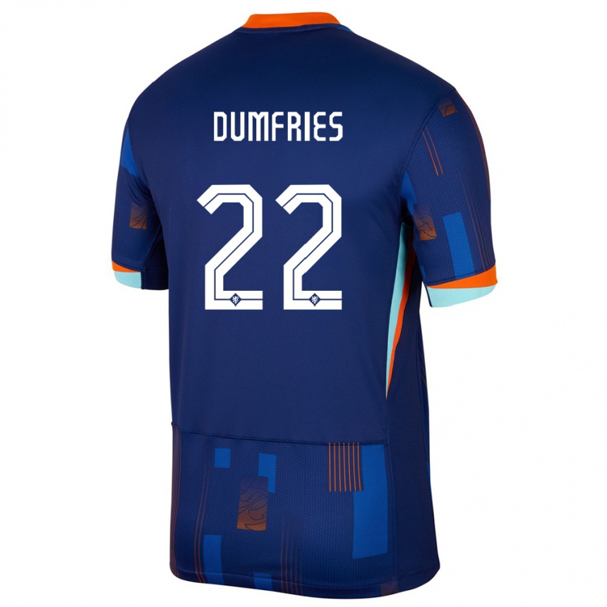 Kids Football Netherlands Denzel Dumfries #22 Blue Away Jersey 24-26 T-Shirt Nz