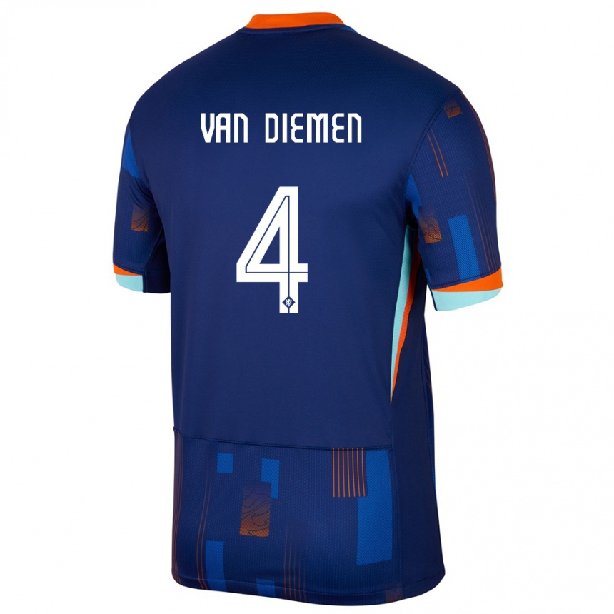 Kids Football Netherlands Samantha Van Diemen #4 Blue Away Jersey 24-26 T-Shirt Nz