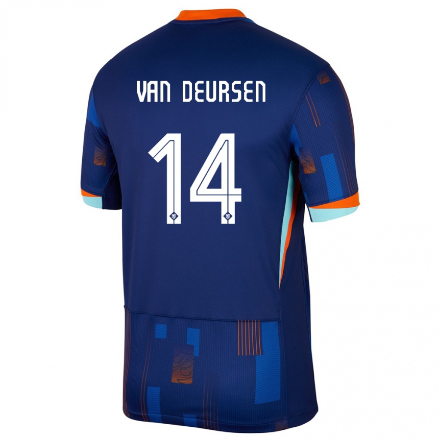 Kids Football Netherlands Eva Van Deursen #14 Blue Away Jersey 24-26 T-Shirt Nz