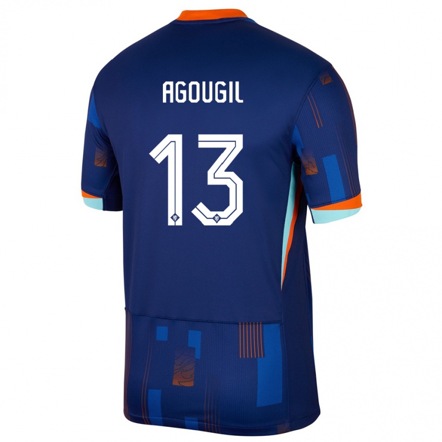 Kids Football Netherlands Oualid Agougil #13 Blue Away Jersey 24-26 T-Shirt Nz