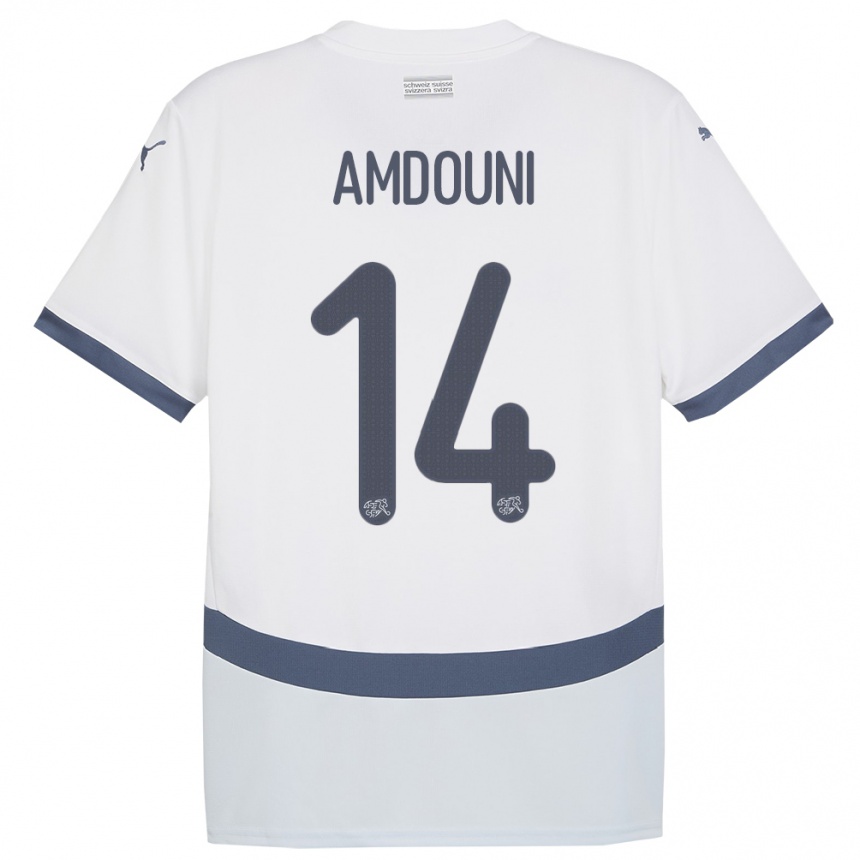 Kids Football Switzerland Mohamed Zeki Amdouni #14 White Away Jersey 24-26 T-Shirt Nz