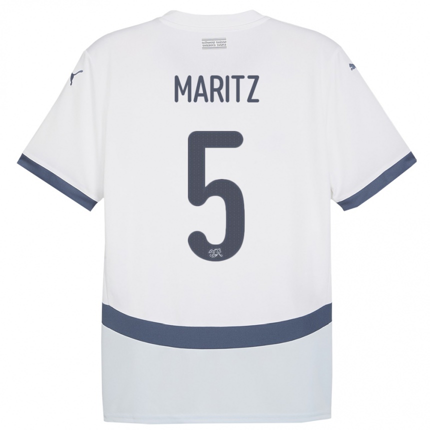 Kids Football Switzerland Noelle Maritz #5 White Away Jersey 24-26 T-Shirt Nz