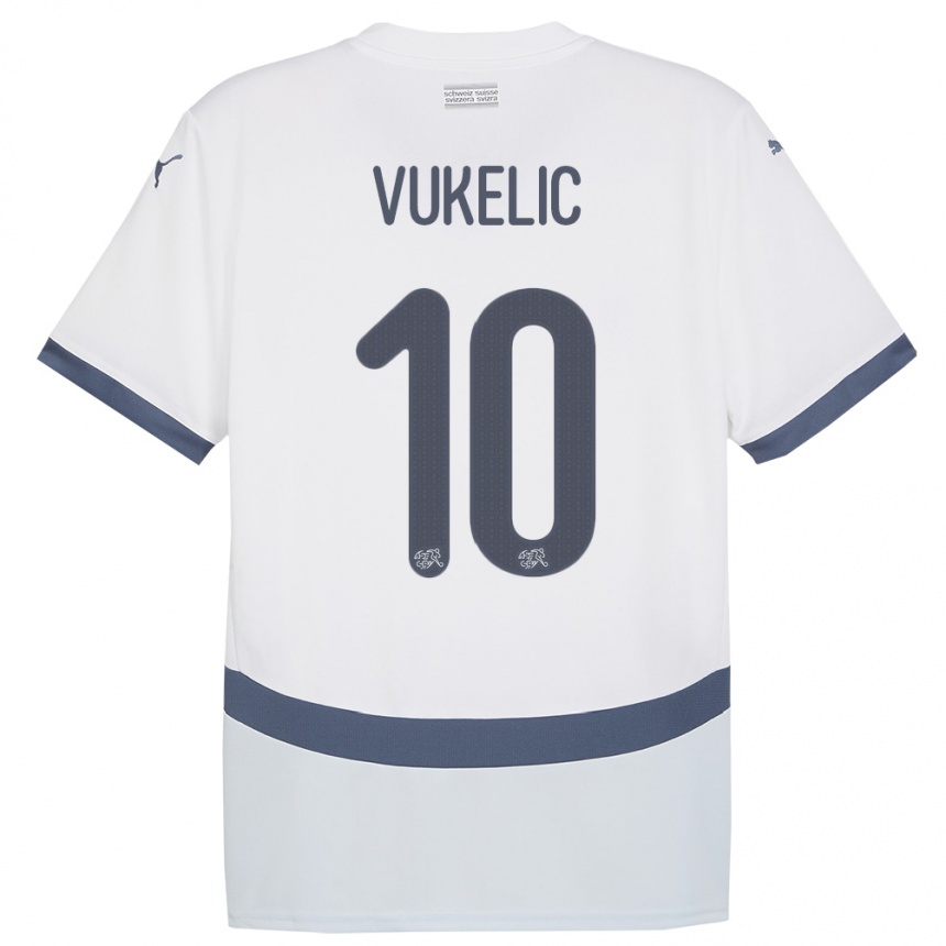 Kids Football Switzerland Mile Vukelic #10 White Away Jersey 24-26 T-Shirt Nz