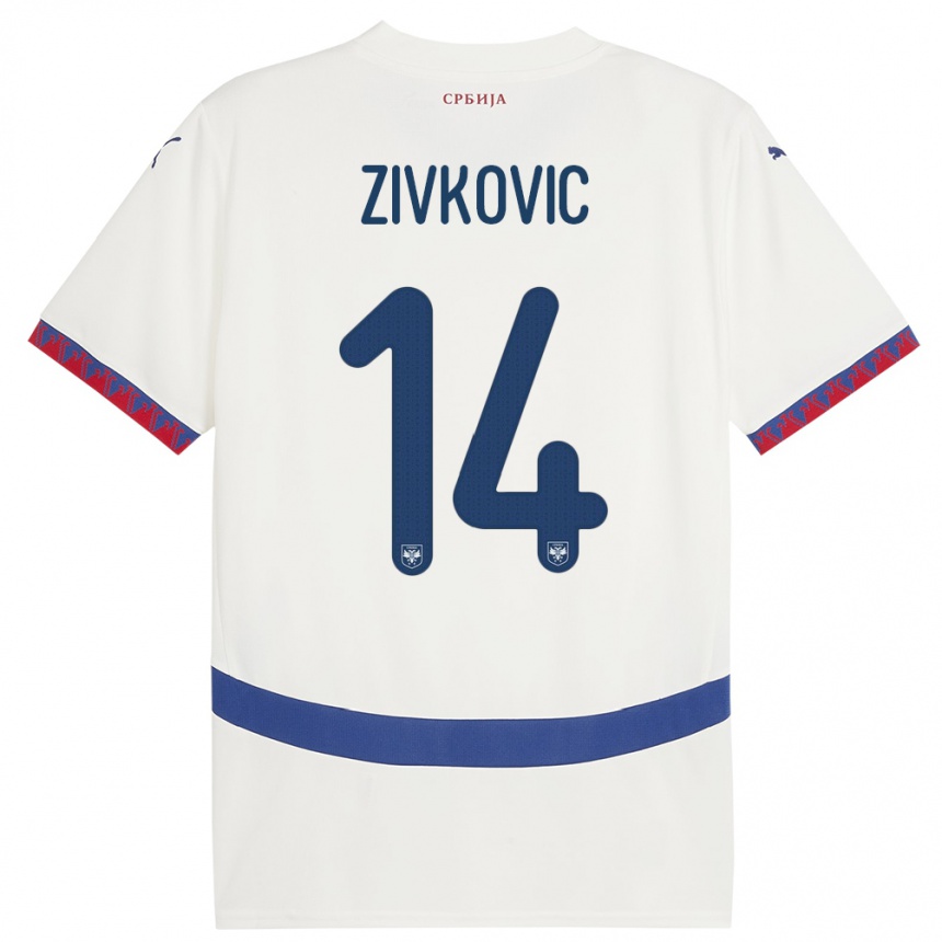 Kids Football Serbia Andrija Zivkovic #14 White Away Jersey 24-26 T-Shirt Nz