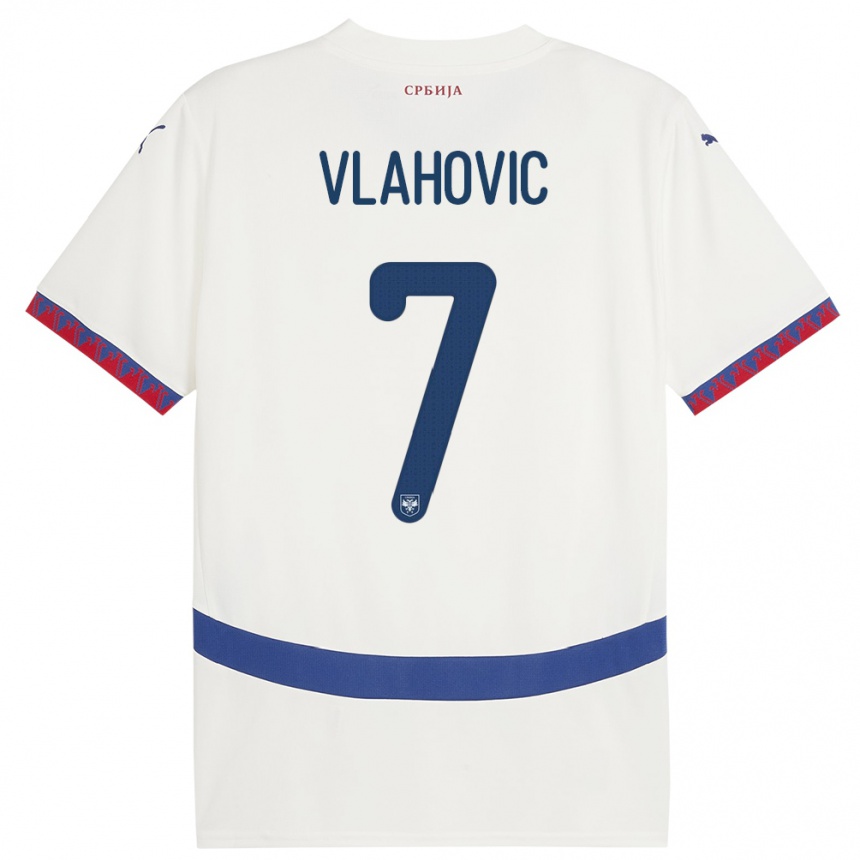 Kids Football Serbia Dusan Vlahovic #7 White Away Jersey 24-26 T-Shirt Nz