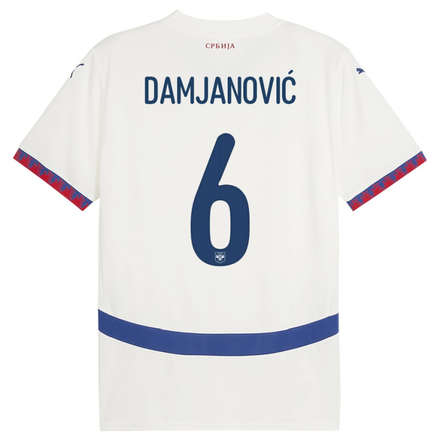 Kids Football Serbia Nevena Damjanovic #6 White Away Jersey 24-26 T-Shirt Nz