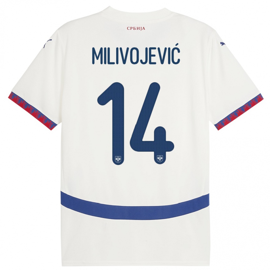 Kids Football Serbia Vesna Milivojevic #14 White Away Jersey 24-26 T-Shirt Nz